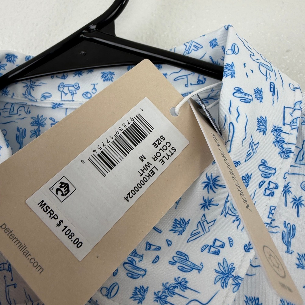 Peter Millar Polo Womens Medium White Blue Golf Championship Cacti Shirt NWT - Picture 4 of 12